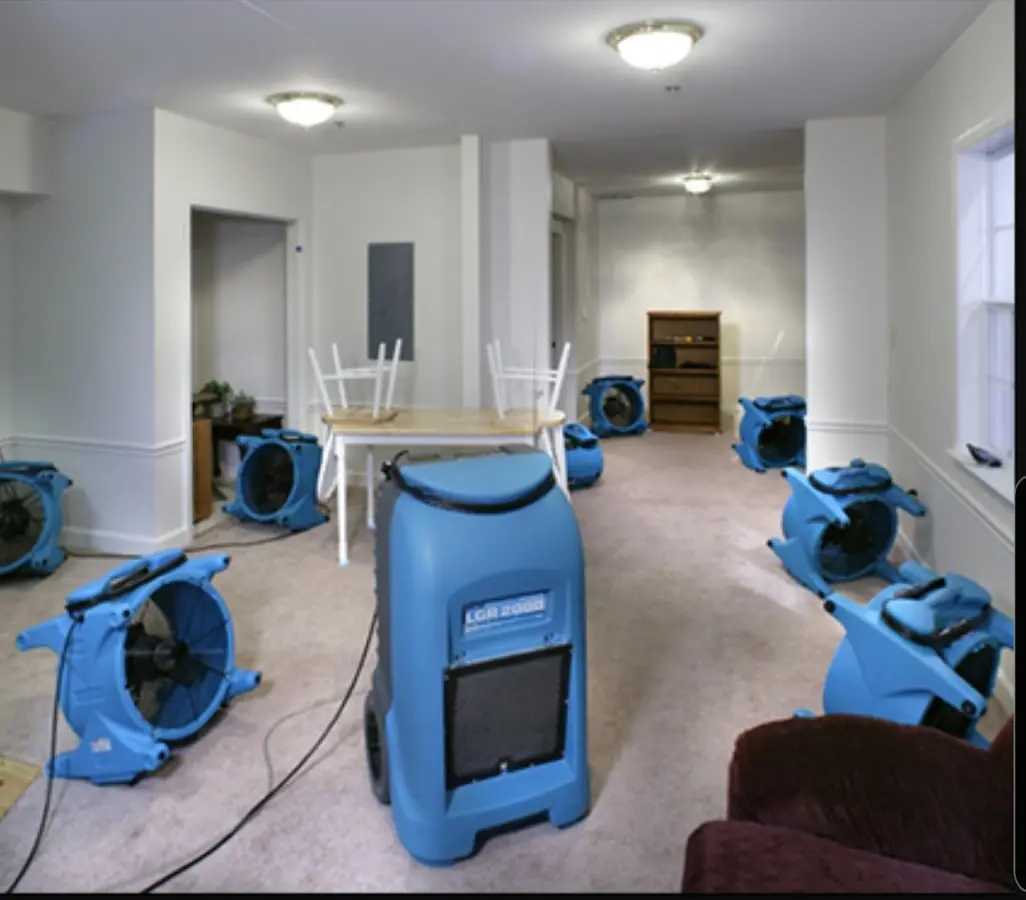 Air movers and dehumidifier setup for Water Extraction & Removal in Plattekill