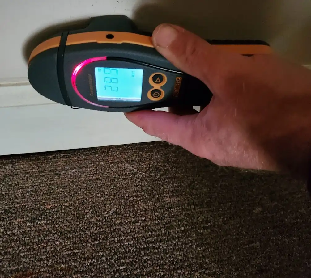 Moisture detection at baseboard during Storm Damage Restoration in Plattekill